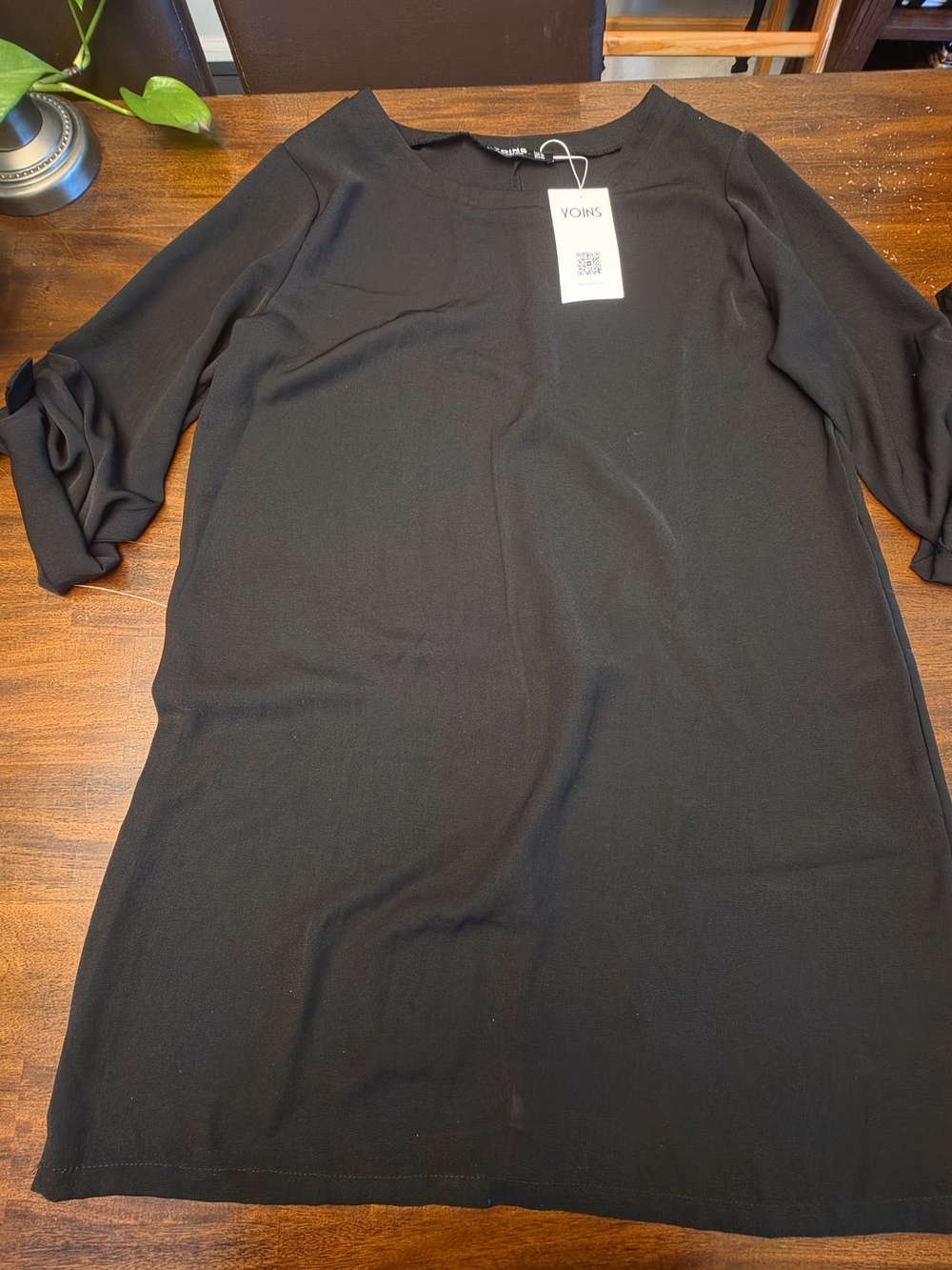 YOINS Black Shift Dress Long Sleeve Crew Neck Minimalist Size L (US 12 / UK 16)